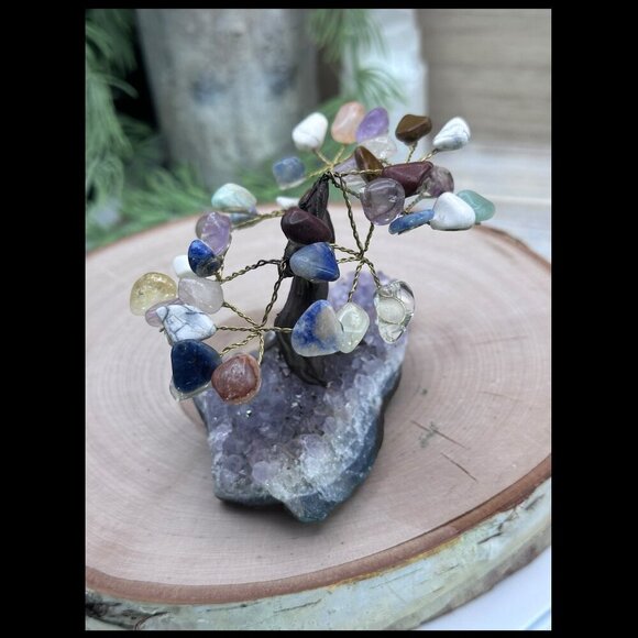 Bonsai Crystal Chakra Tree of Life Amethyst Geode Gemstone Base 3.5 in. Tall (N) - Picture 13 of 16